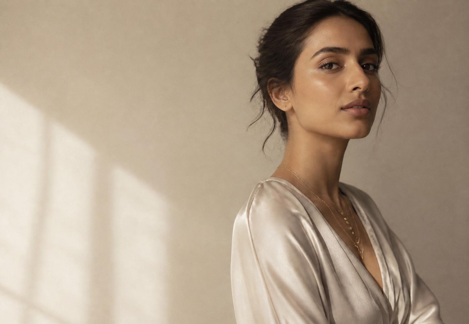 A VYZA jewellery piece worn in soft editorial daylight